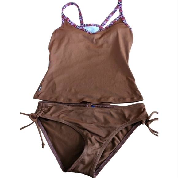 Anne Cole Locker Brown with multi color accents Tankini Bikini Suit,Small, GUC - Picture 1 of 5